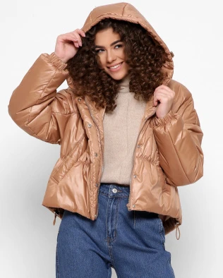 Куртка жіноча з капюшоном X-Woyz LS-8889-26 56142, Колір: Темний бежевий, Розмір: L