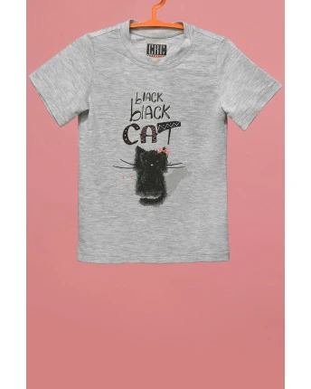 Дитяча футболка Standart з принтом Black black cat 34485, Колір: Сірий, Розмір: 98