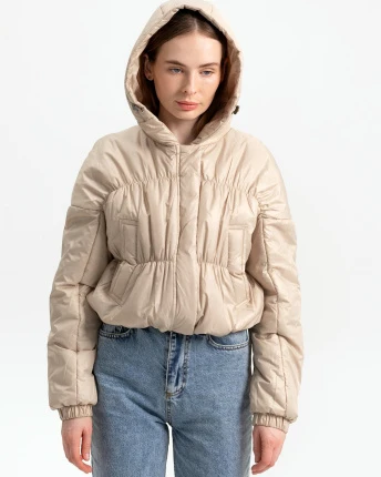 Куртка женская с капюшоном X-Woyz LS-8889-10 40269, Цвет: Бежевый, Размер: S