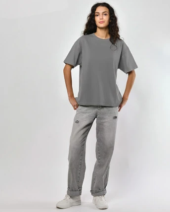 Футболка жіноча oversize Premium CRC FP-140-4 59450, Колір: Сірий, Розмір: M, зображення 3