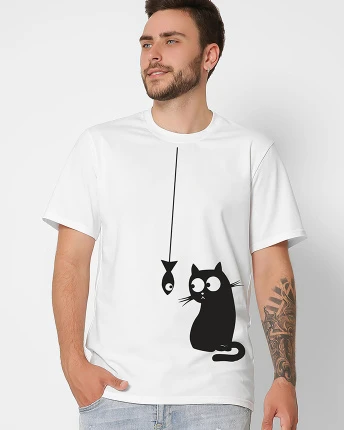 Футболка мужская с принтом Cat & Fish CRC 16036-3 56898, Цвет: Белый, Размер: S