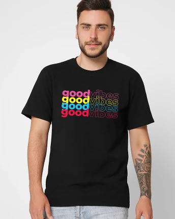 Футболка чоловіча з принтом Good Vibes CRC 16010-8 56336, Колір: Чорний, Розмір: S