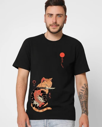 Футболка мужская с принтом Cat Japan CRC 16037-8 57053, Цвет: Черный, Размер: S