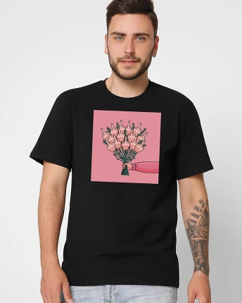 Футболка мужская с принтом Finger Flowers CRC 16043-8 57062, Цвет: Черный, Размер: S