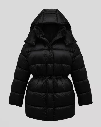 Женский пуховик на кулисе с сатиновым блеском X-Woyz LS-8968-8 60218, Цвет: Черный, Размер: XS