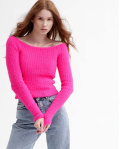 Жіночий в'язаний малиновий топ зі спущеним плечем 55770, Колір: Малина, Розмір: ONE SIZE