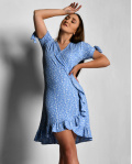 Літня сукня з квіточками та рюшами 55168, Колір: Блакитний, Розмір: S