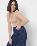 Бежевый облегающий топ с длинными рукавами 43344, Цвет: Бежевый, Размер: M-L