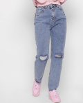 Джинсы мом с прорезями на коленях 43105, Цвет: Голубой, Размер: 30