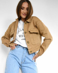 Коротка бежева джинсова куртка 55157, Колір: Бежевий, Розмір: S