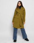 Укорочене пальто на запАх кольору хакі 32189, Колір: Хакі, Розмір: XS