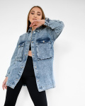 Голубая джинсовая куртка оверсайз 55166, Цвет: Голубой, Размер: M