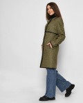 Оливкове пальто з круглим коміром та чорними вставками 32198, Колір: Оливковий, Розмір: XS
