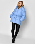 Женский голубой пуховик с кулисой 56103, Цвет: Голубой, Размер: XS