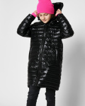 Довга стьобана чорна куртка для дівчинки 53329, Колір: Чорний, Розмір: 140