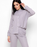 Полосатая серая рубашка с удлиненной спинкой 35112, Цвет: Серый, Размер: XS