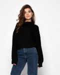 Чёрный свитер с большой вязкой 51217, Цвет: Черный, Размер: ONE SIZE