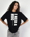 Жіноча чорна футболка з принтом Hug 57951, Колір: Чорний, Розмір: XS