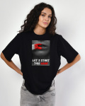 Жіноча чорна футболка з принтом Lets Start 57998, Колір: Чорний, Розмір: XS