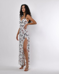 Молочна сукня максі з квітковим принтом і розрізом 56169, Колір: Молочний, Розмір: XS