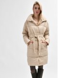 Стьобана світло-бежева куртка-пальто з поясом 55456, Колір: Світлий бежевий, Розмір: S
