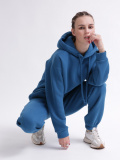 Уютный синий спортивный костюм в стиле оверсайз 55865, Цвет: Синий, Размер: S