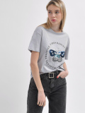 Жіноча сіра футболка Standart оверсайз з принтом метелика 57929, Колір: Сірий, Розмір: S