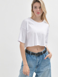 Коротка жіноча футболка оверсайз 57902, Колір: Білий, Розмір: XS