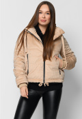 Демісезонна вельветова бежева куртка з високим коміром 36731, Колір: Бежевий, Розмір: L
