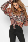 Широка теракотова блузка з орнаментом в етно стилі 36737, Колір: Теракот, Розмір: XS