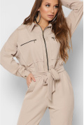 Жіночий бежевий комбінезон із великими кишенями 36723, Колір: Бежевий, Розмір: XS