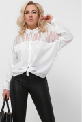 Жііноча біла блуза з прозорим верхом 36591, Колір: Білий, Розмір: XS