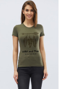 Жіноча облягаюча футболка Standart з принтом 58026, Колір: Хакі, Розмір: M