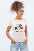 Жіноча облягаюча футболка Standart з принтом Bon Jour 58029, Колір: Пудровий, Розмір: XL