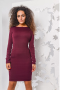 Облегающее платье марсала с длинным рукавом 28696, Цвет: Бургунди, Размер: L