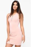 Платье-футляр с вырезом на молнии цвета пудра 34091, Цвет: Пудровый, Размер: XS