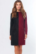 Двухцветное замшевое платье с карманами цвета чёрный-марсала 34701, Цвет: Бургунди, Размер: XS