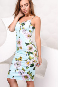 Сукня з квітковим принтом і розрізом-шліца 33004, Колір: Блакитний, Розмір: XS