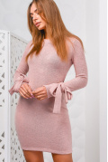 Мягкое платье с бантами на рукавах 28459, Цвет: Светло-розовый, Размер: L