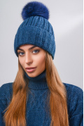 В'язана шапка з широким відворотом кольору джинс 28630, Колір: Джинс, Розмір: ONE SIZE