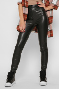 Кожаные черные леггинсы на флисе 38269, Цвет: Черный, Размер: XS
