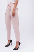 Пудровые брюки на резинке с завязкой 32574, Цвет: Пудровый, Размер: XS