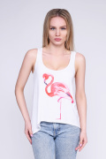 Яскрава майка вільного крою з принтом фламінго 35760, Колір: Білий, Розмір: XS