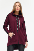 Удлиненная спортивная кофта с капюшоном и карманами цвет марсала 34573, Цвет: Бургунди, Размер: XS
