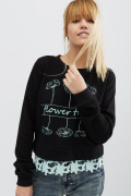 Короткий свитшот свободного кроя с принтом 31956, Цвет: Черный, Размер: XS