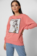 Женский свитшот с бисером Девушка с котом цвет коралл 38000, Цвет: Корал, Размер: L