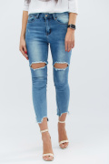 Женские джинсы с рваным краем 30751, Цвет: Голубой, Размер: 28