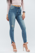 Джинсы скинни с рваным низом 30755, Цвет: Голубой, Размер: 31