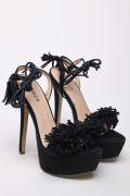 Женские черные босоножки с декоративной бахромой 35252, Цвет: Черный, Размер: 37