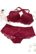 Бордовый кружевной комплект с пуш-ап эффектом 34817, Цвет: Бургунди, Размер: 85 B трусики XL